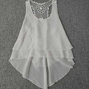 Delia's Sheer Tiered Tank Top M Ivory Crochet Back Boho‎ Festival Y2K